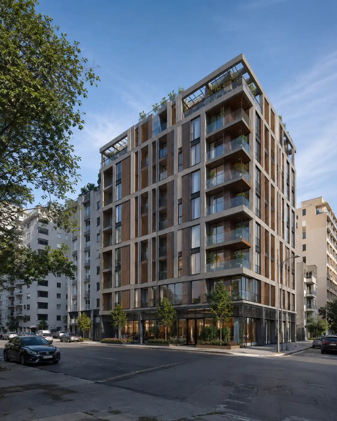 CGI photomontage of a modern building composited into real site photography produced by Archvizly for accurate location marketing