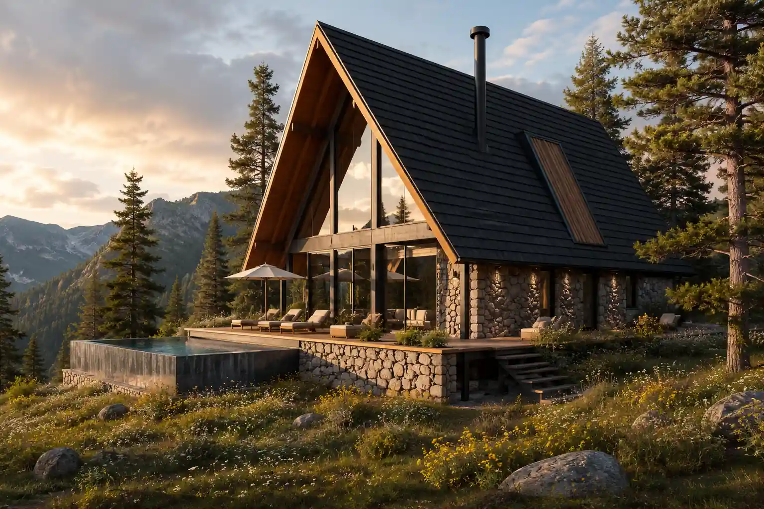 Photorealistic dusk exterior rendering of a modern building produced by Archvizly