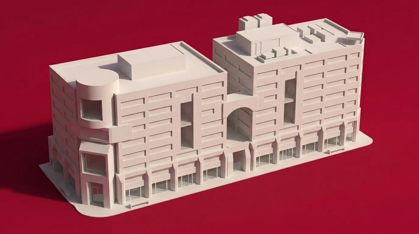 Architectural 3D modeling services: untextured blockout model of a residential tower
