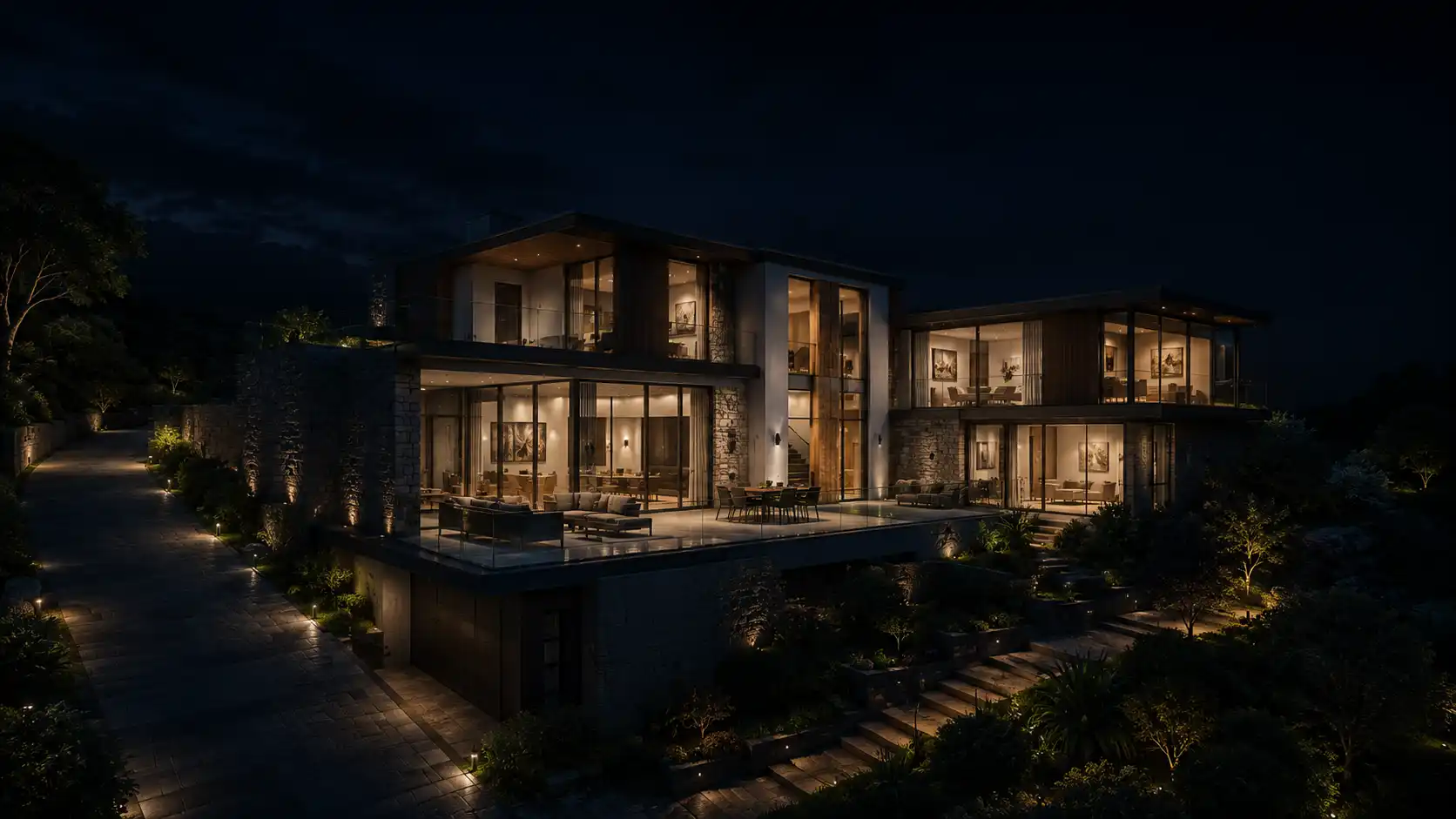 Designer working in Unreal Engine on a photorealistic interior living room render with material and lighting panels open