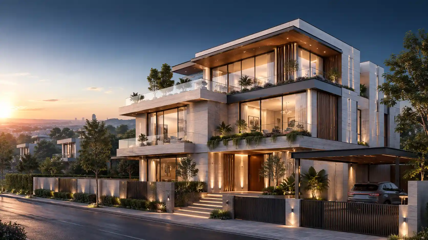 Photorealistic exterior render delivered through a white-label rendering studio