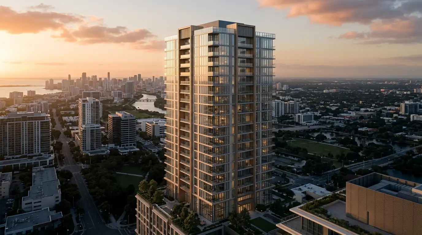 White-label residential tower exterior rendering showing how many revisions a rendering project should include