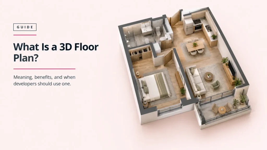 What is a 3D floor plan? Furnished isometric rendering of a modern apartment layout showing room flow, furniture scale, and finishes