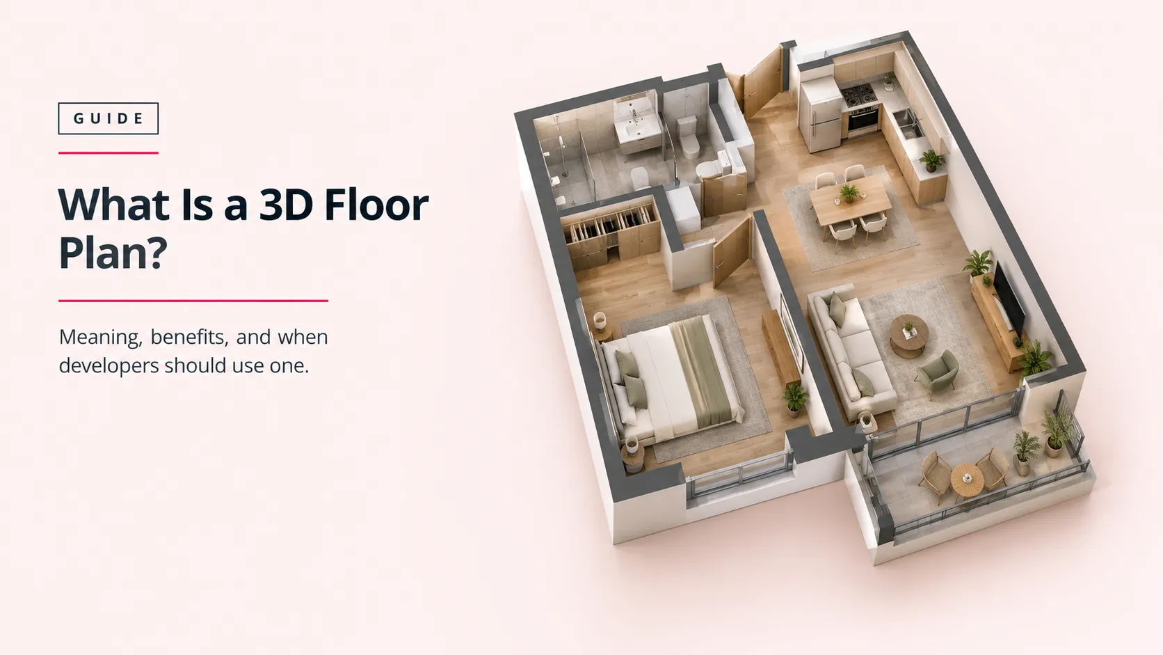 What is a 3D floor plan? Furnished isometric rendering of a modern apartment layout showing room flow, furniture scale, and finishes