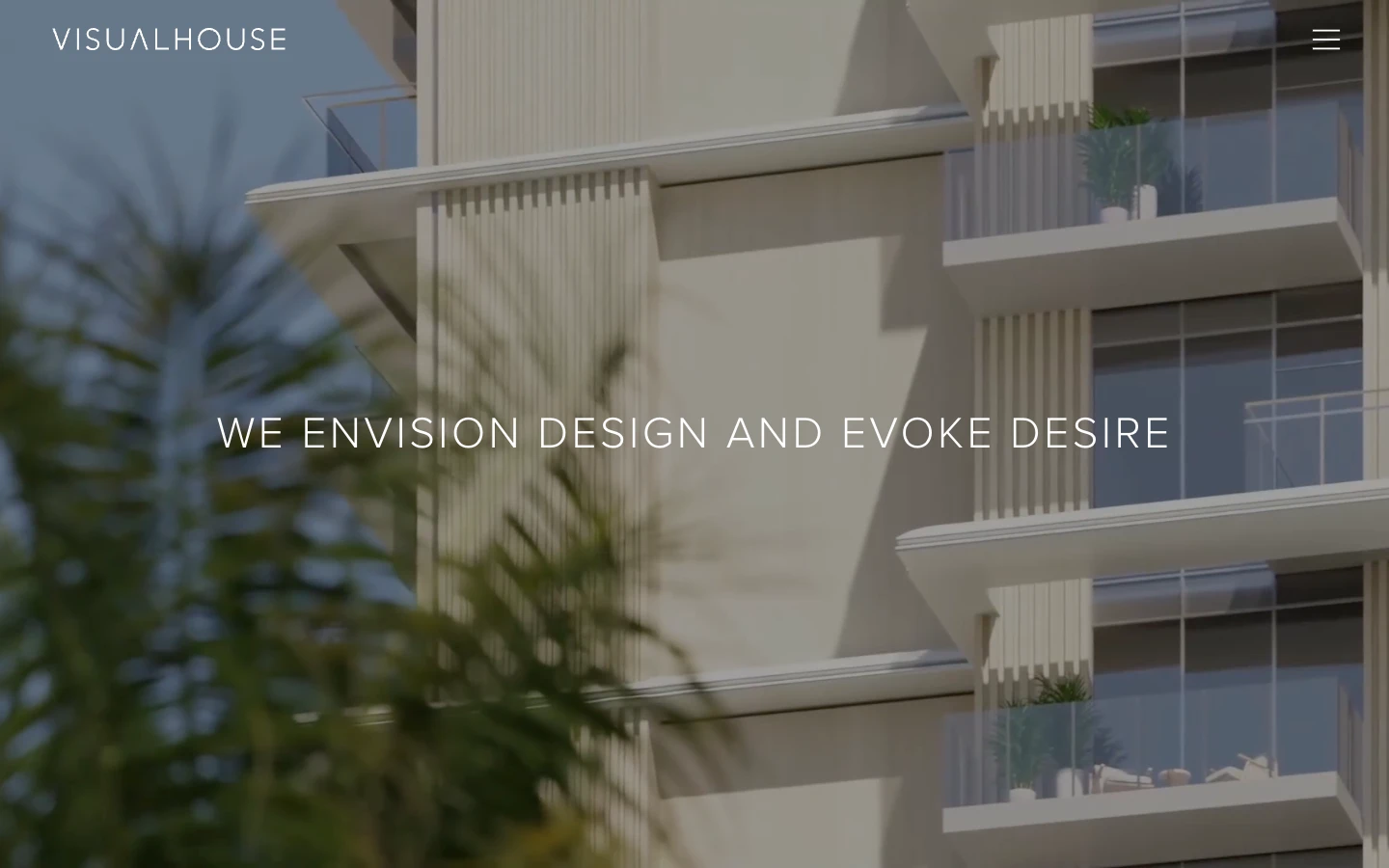 VISUALHOUSE homepage, a New York real estate rendering and branding agency